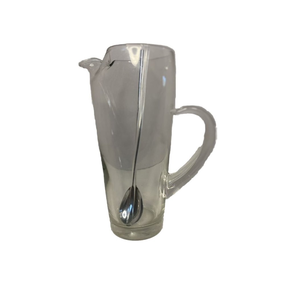 Martini Cocktail Pitcher Spoon with Glass Stirrer Hand Blown Glass Vintage MCM